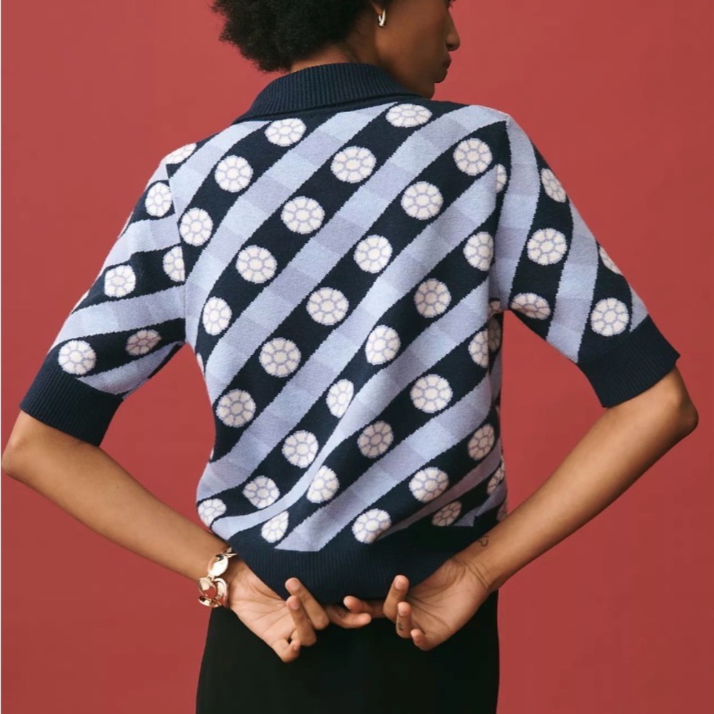 MAEVE Anthropologie The Kinsley Collared Crop Cardigan Sweater Blue S - Picture 3 of 4